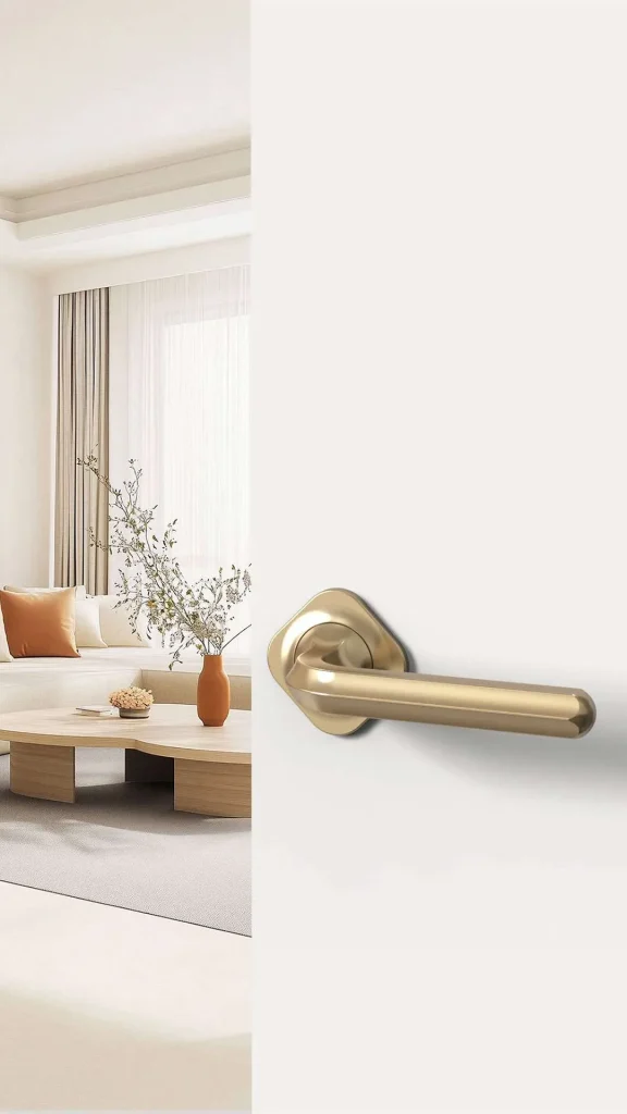 Contemporary door lever with concave hexagonal profile