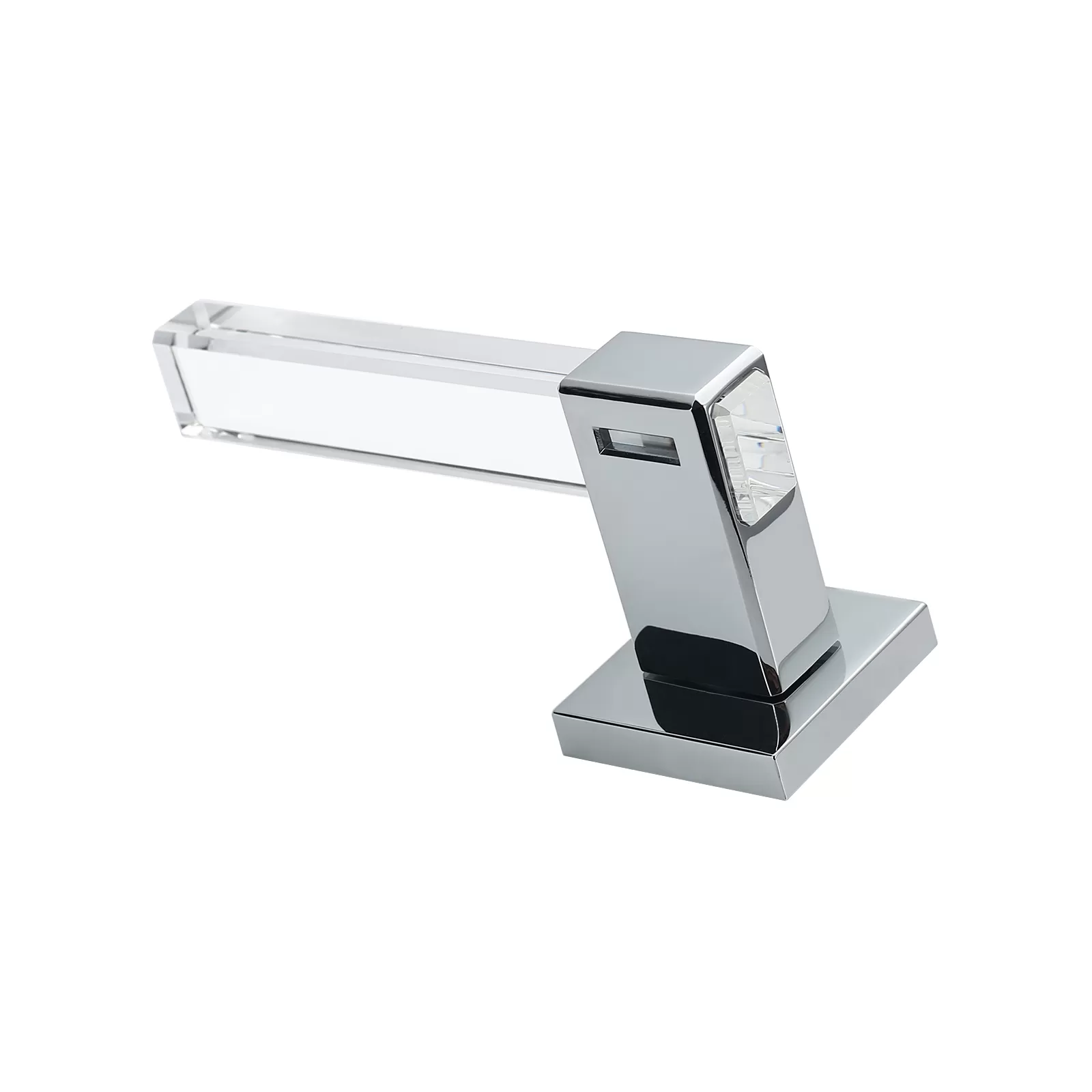 Contemporary door lever in chrome and clear glass